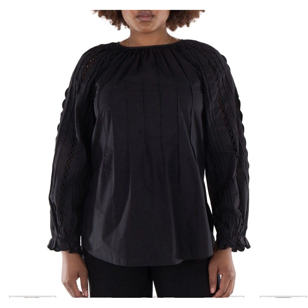 $410 See By Chloé Black Poplin Blouse Embellished Sleeve Top Size 38 US 4-6